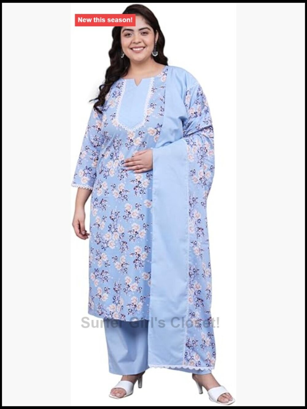 Floral Printed Pure Cotton Kurta Palazzo Set with Dupatta Plus Size 8X-Large